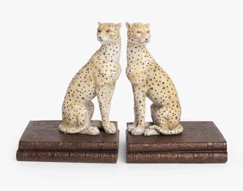 Set of 2 Gold Cheetah Bookends - Manor House Bookshelf Accessory