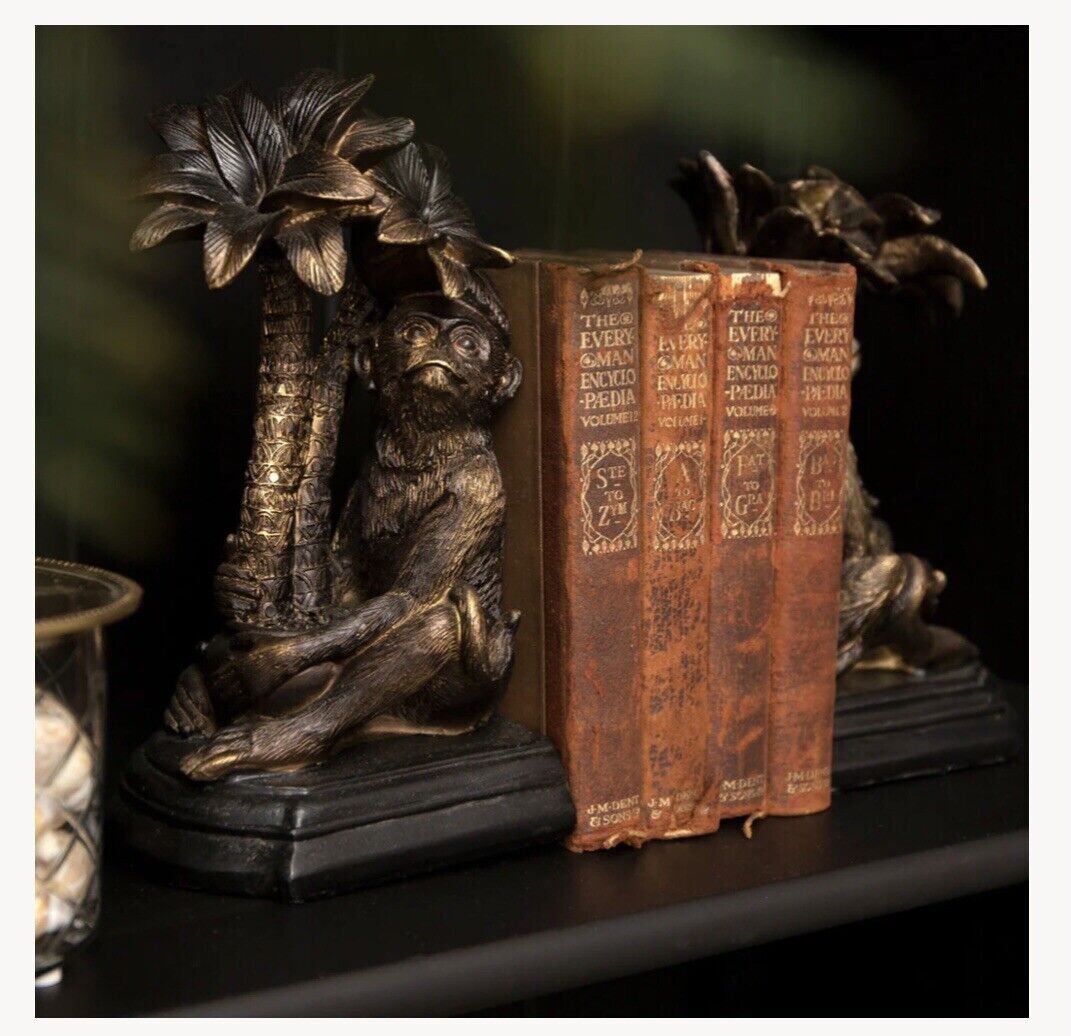 Set of 2 Monkey Palm Tree Bookends - Manor House Bookshelf Accessory