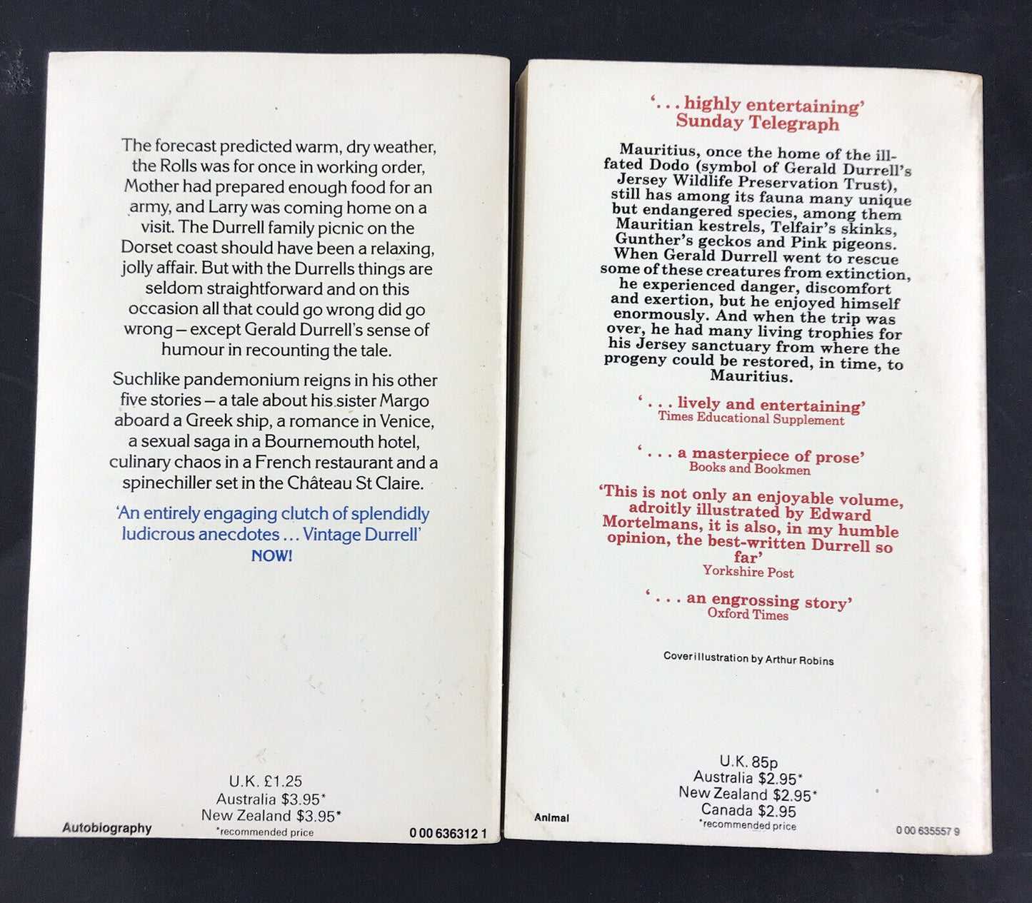 Gerald Durrell Books X 2 Picnic And Suchlike Pandemonium + Golden Bats And Pink