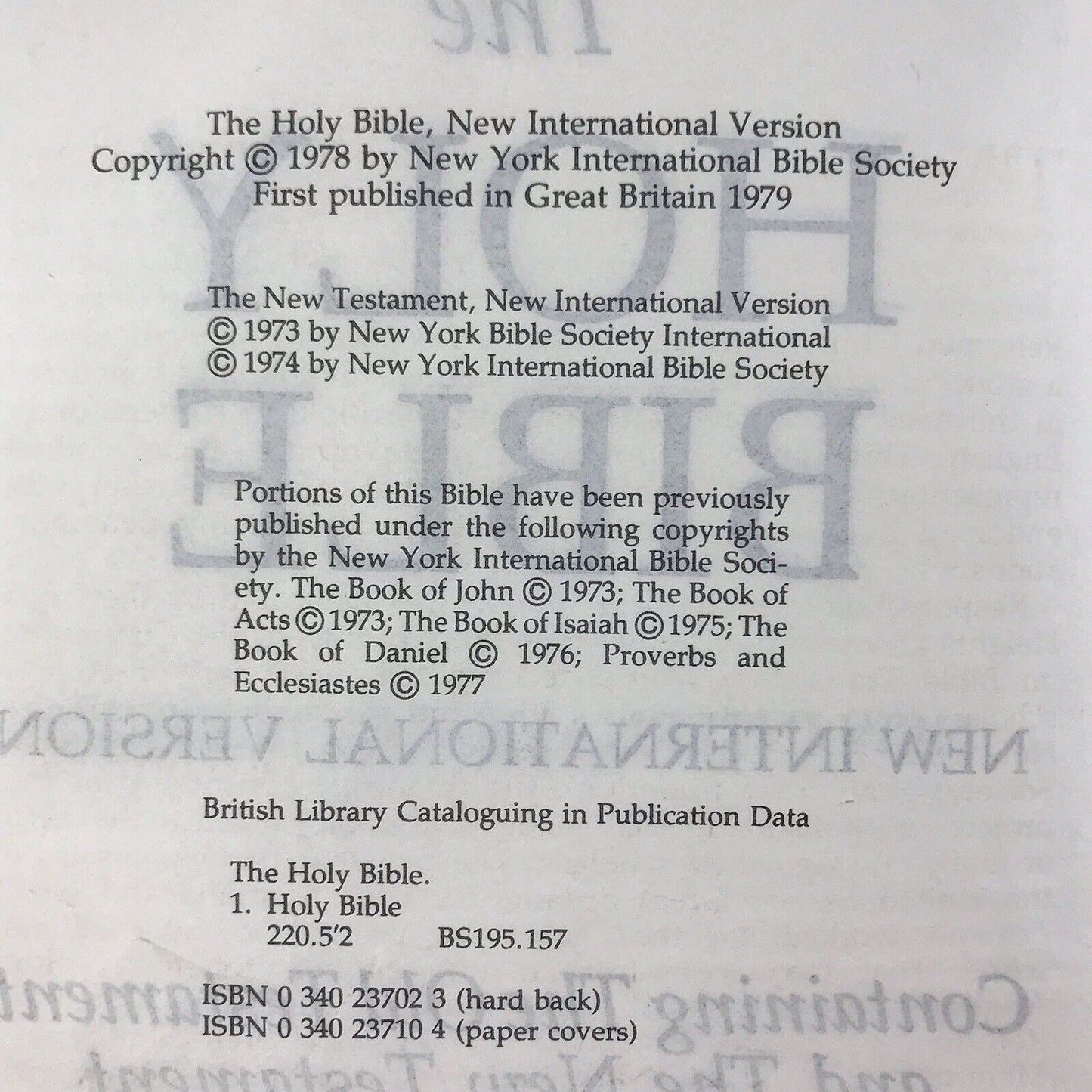 Holy Bible New International Version 1979 Great Britain Hardcover Black