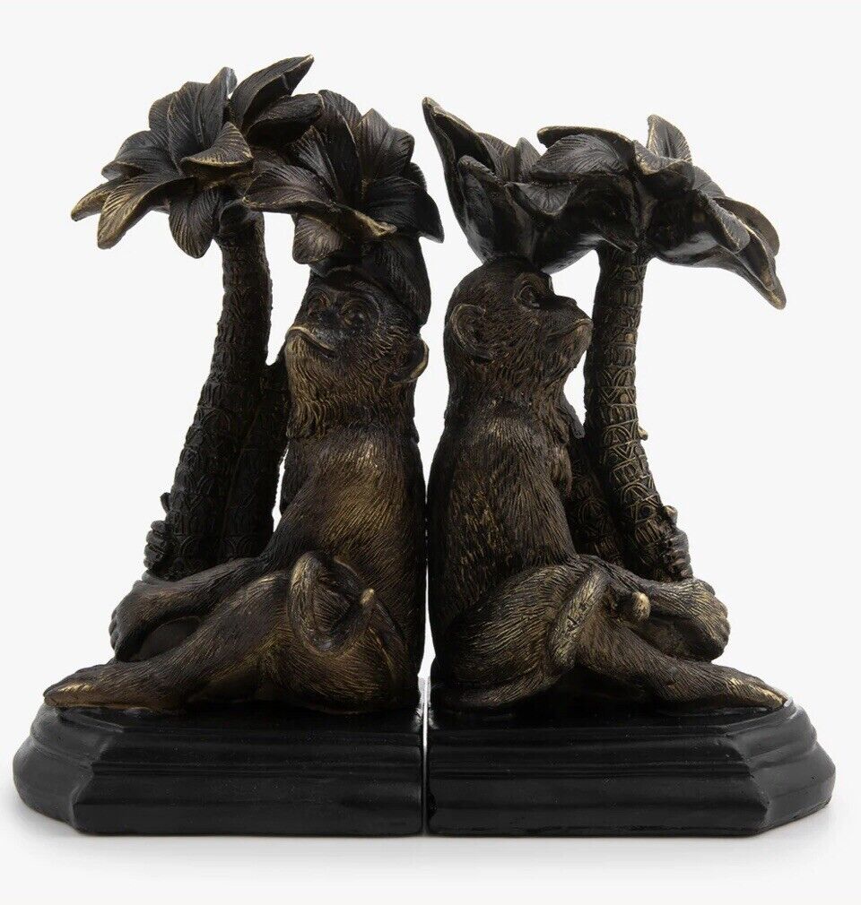 Set of 2 Monkey Palm Tree Bookends - Manor House Bookshelf Accessory