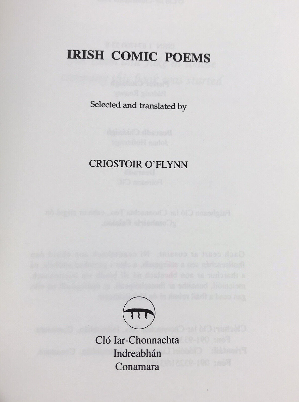 Irish Comic Poems By Criostoir O’flynn with Irish And English Translations Verse