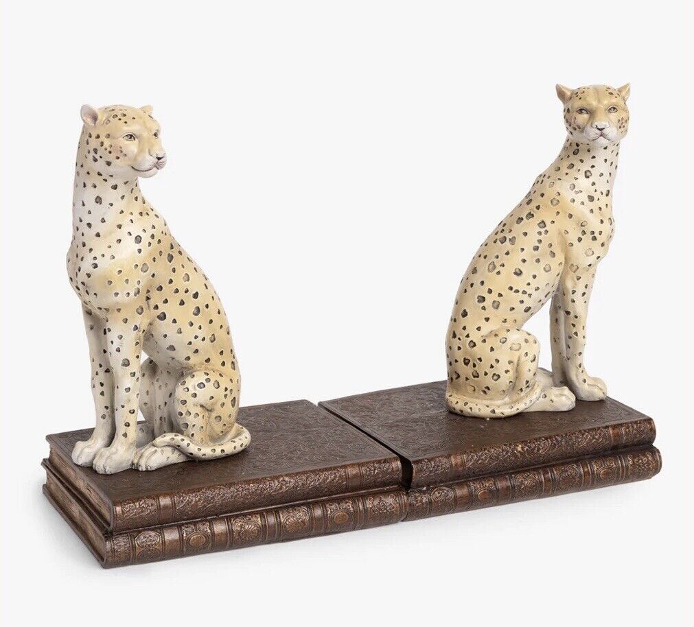 Set of 2 Gold Cheetah Bookends - Manor House Bookshelf Accessory