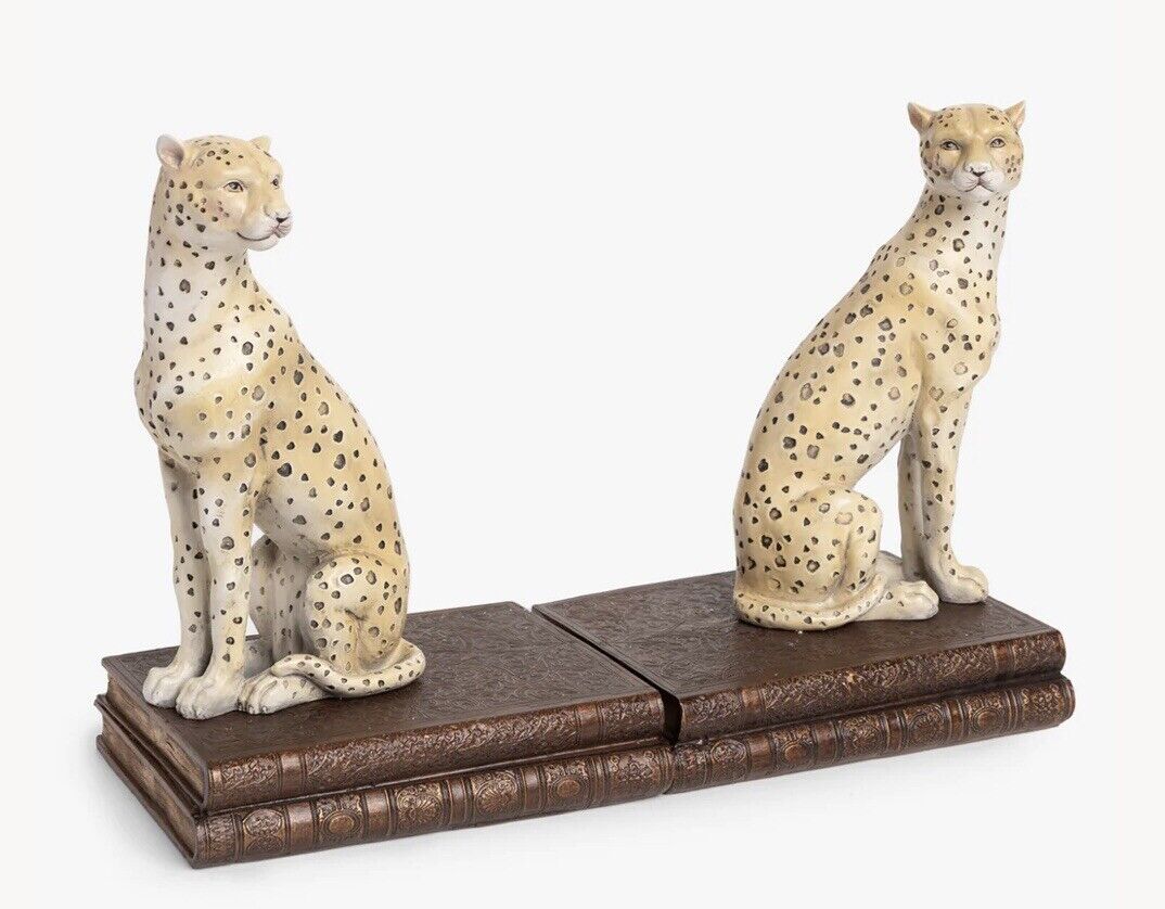 Set of 2 Gold Cheetah Bookends - Manor House Bookshelf Accessory