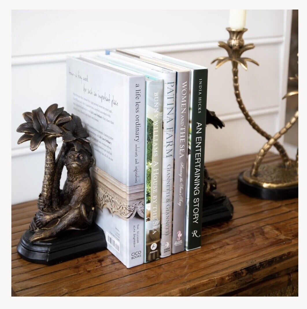 Set of 2 Monkey Palm Tree Bookends - Manor House Bookshelf Accessory