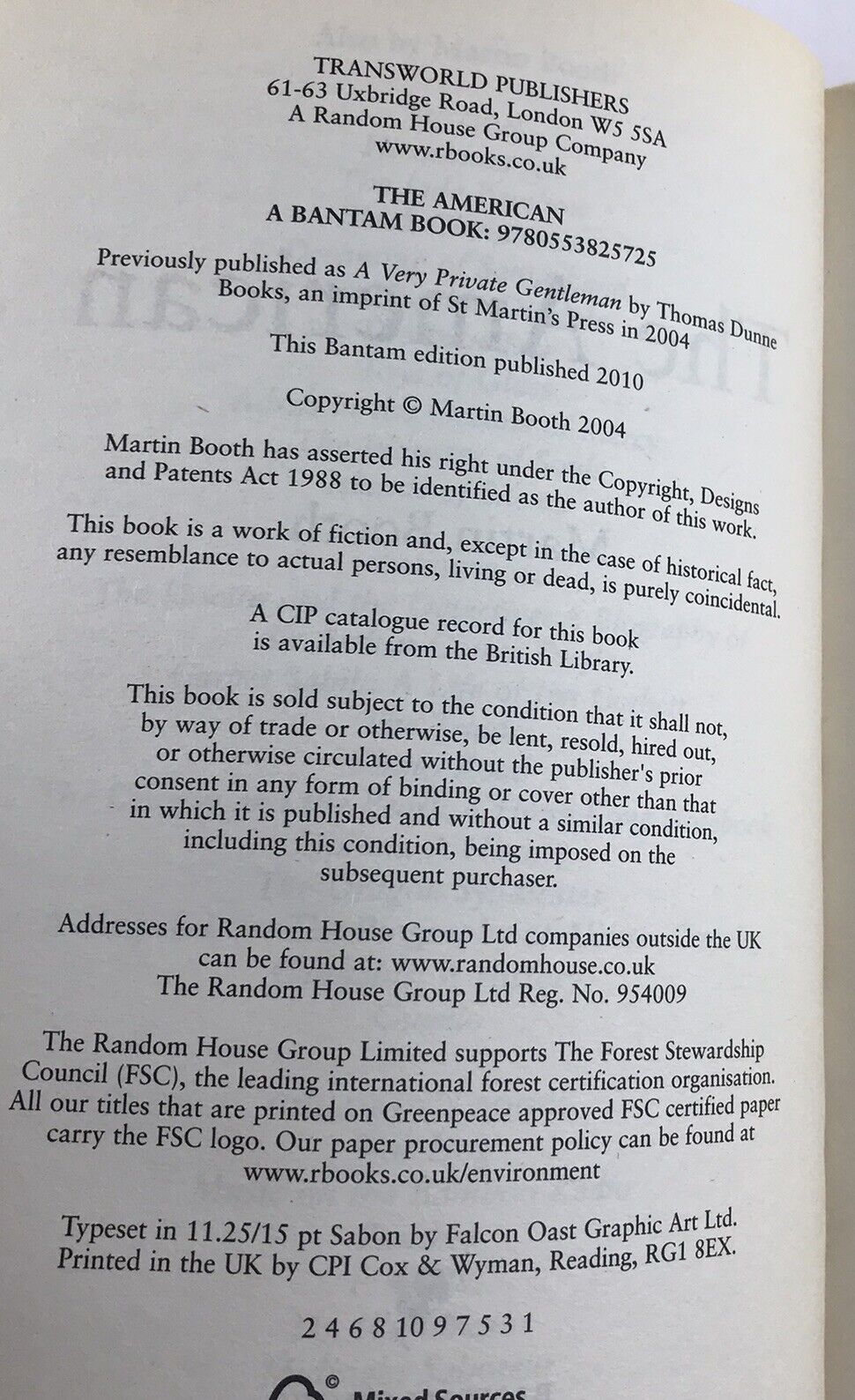 The American by Martin Booth (Paperback 2010)