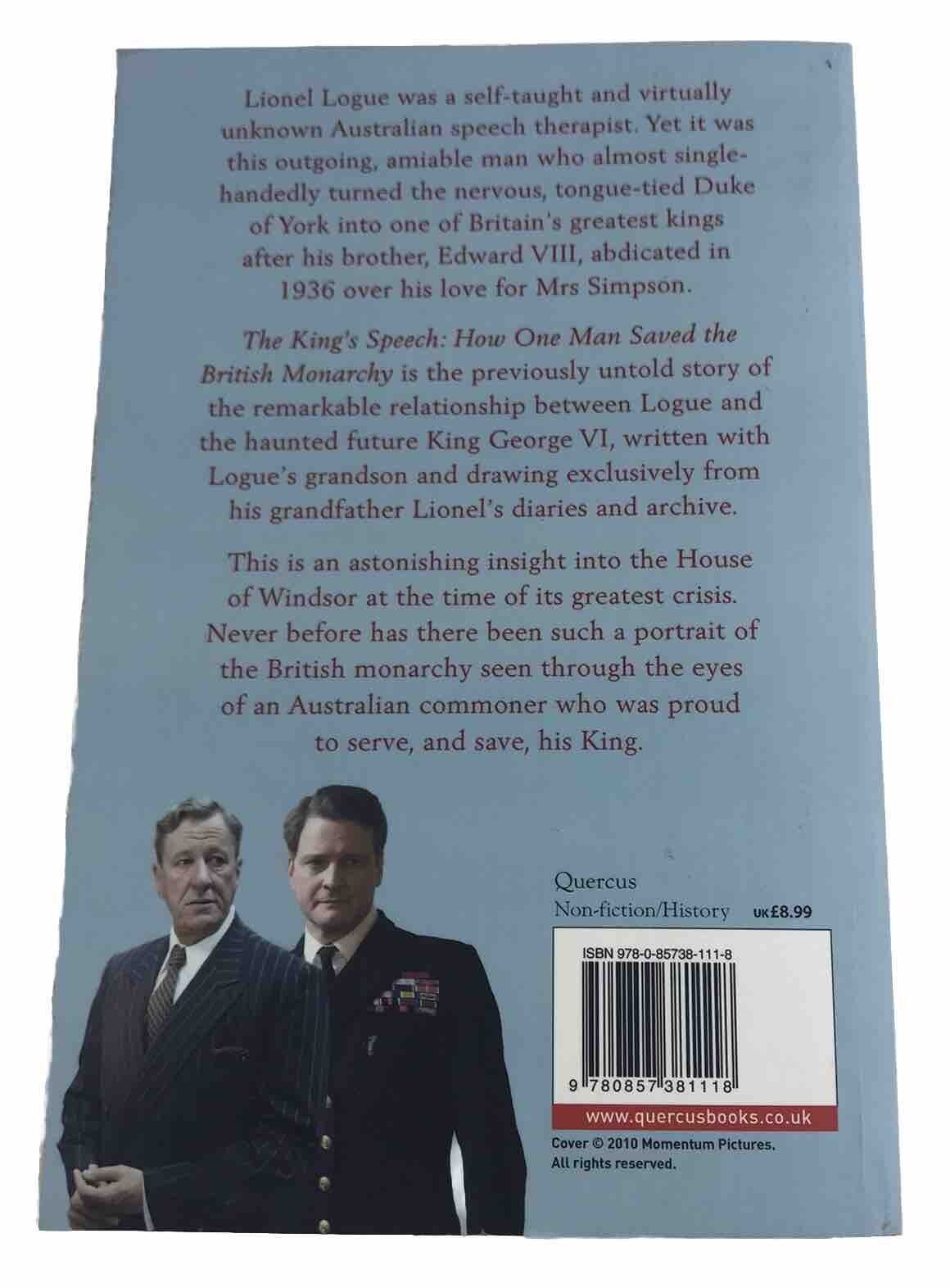 The King's Speech By Mark Logue Paperback 2010 Historical, Biography, British