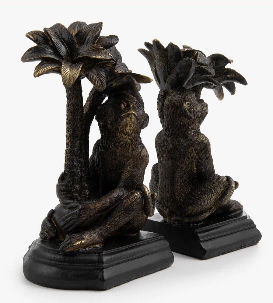 Set of 2 Monkey Palm Tree Bookends - Manor House Bookshelf Accessory