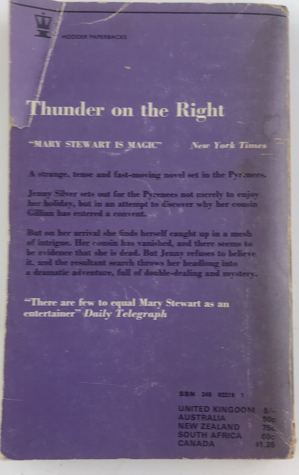 Thunder on the Right by Mary Stewart (RARE Hodder Publication 1969 Paperback)