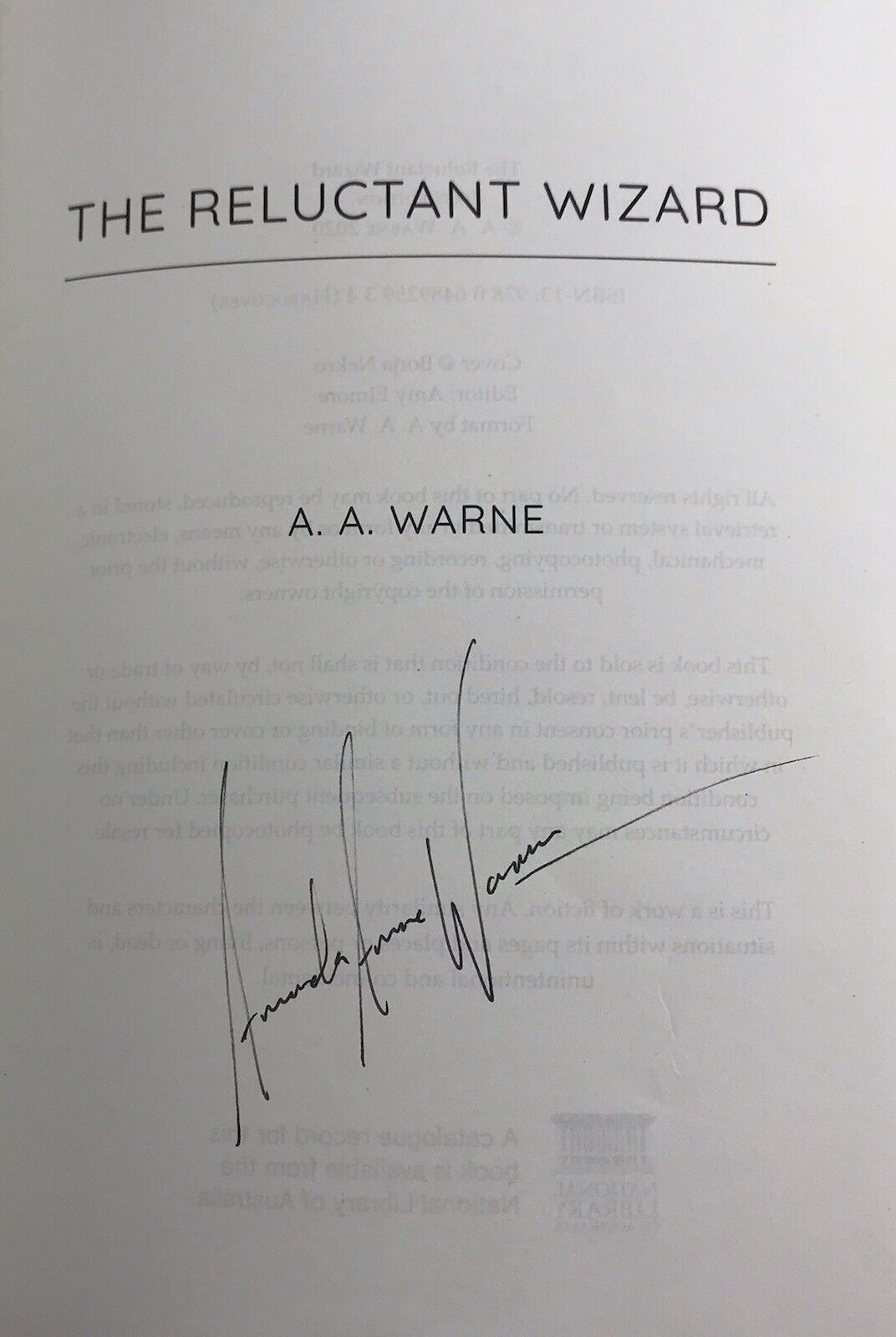 The Reluctant Wizard by A.A. Warne SIGNED BY AUTHOR (Hardcover First Edition)
