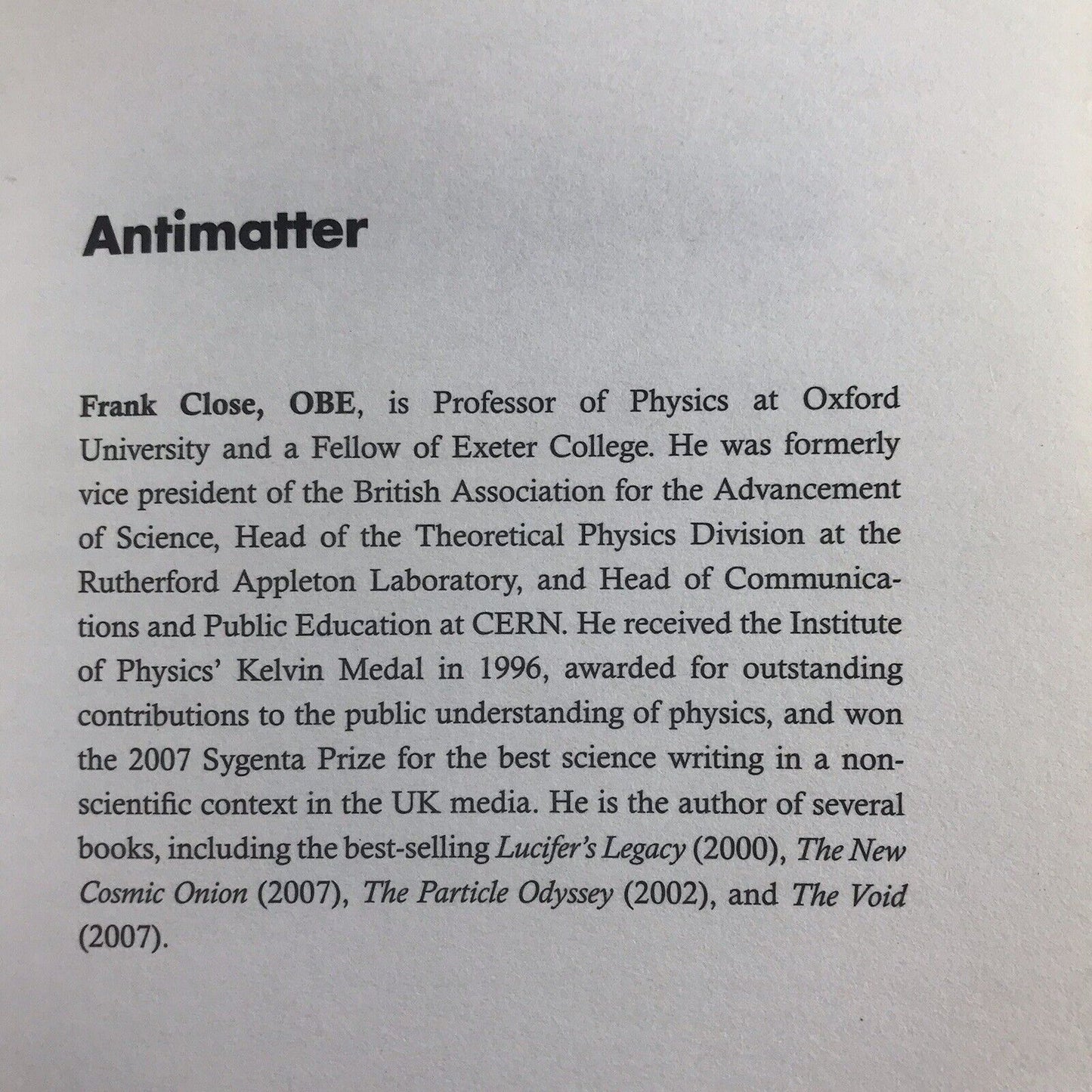 Antimatter by Frank Close (Paperback, 2010)