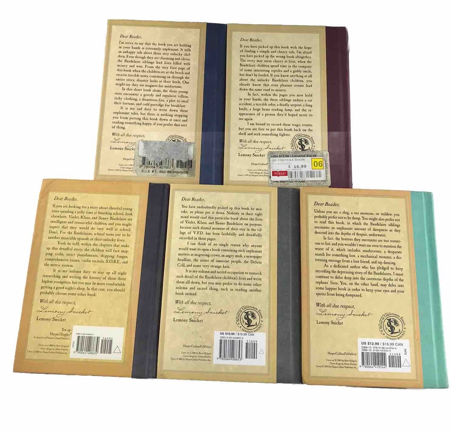 5x A Series of Unfortunate Events by Lemony Snickett Hardcover Book Bundle