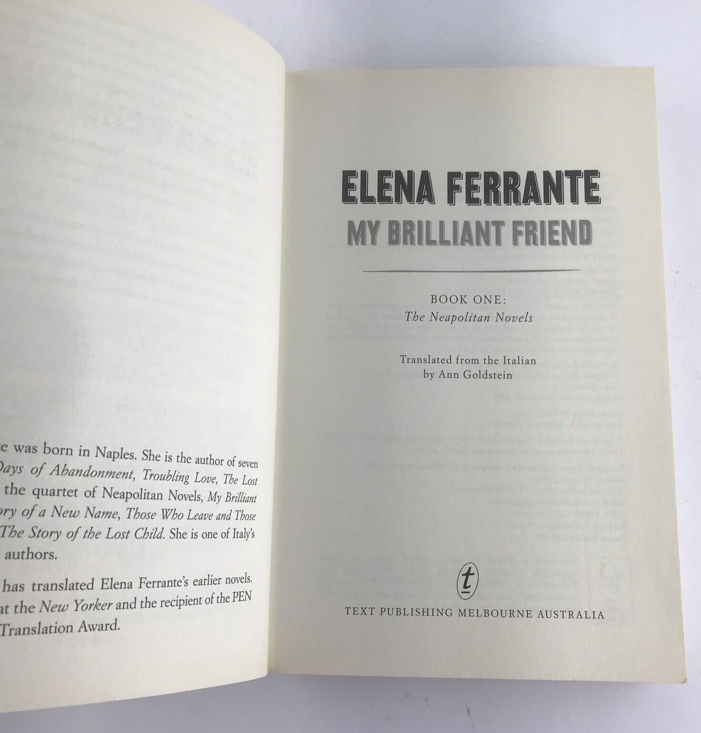 My Brilliant Friend by Elena Ferrante (Paperback 2016) Book 1 Neapolitan Novels