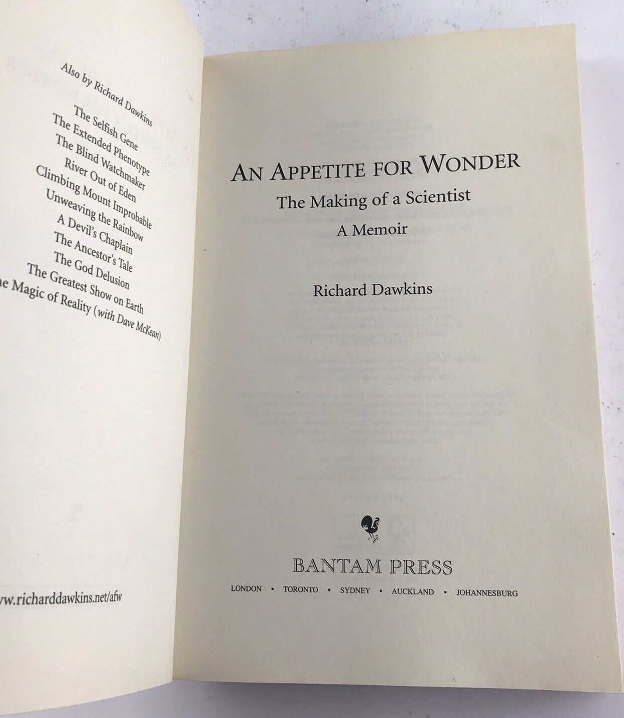 AN APPETITE FOR WONDER by Richard Dawkins (Paperback 2013)