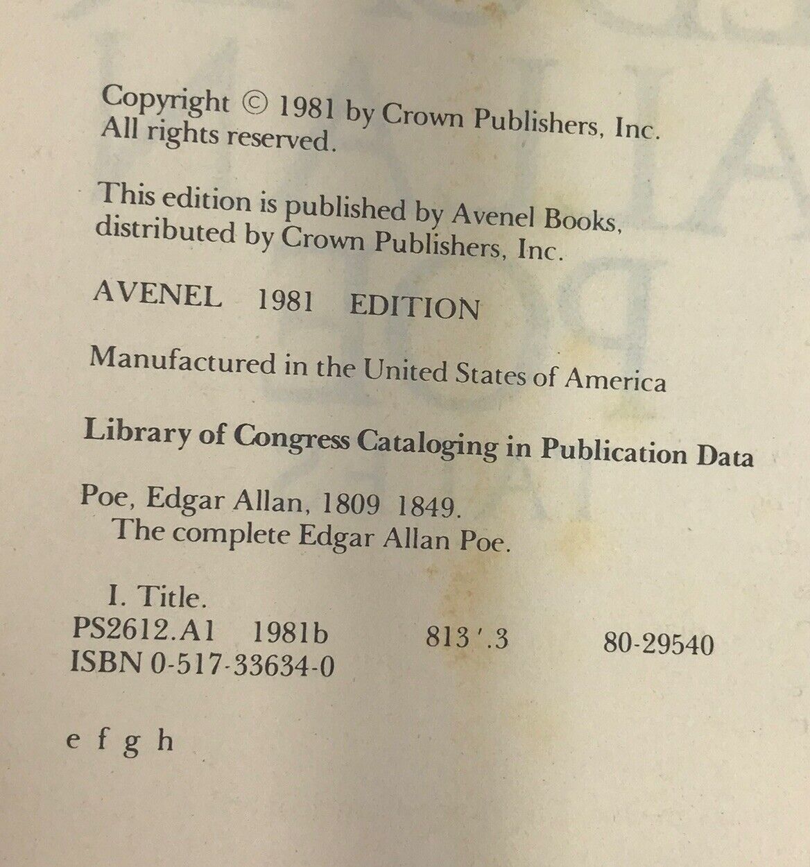 The Complete Tales and Poems of Edgar Allan Poe (Avenel Books Hardcover 1981)