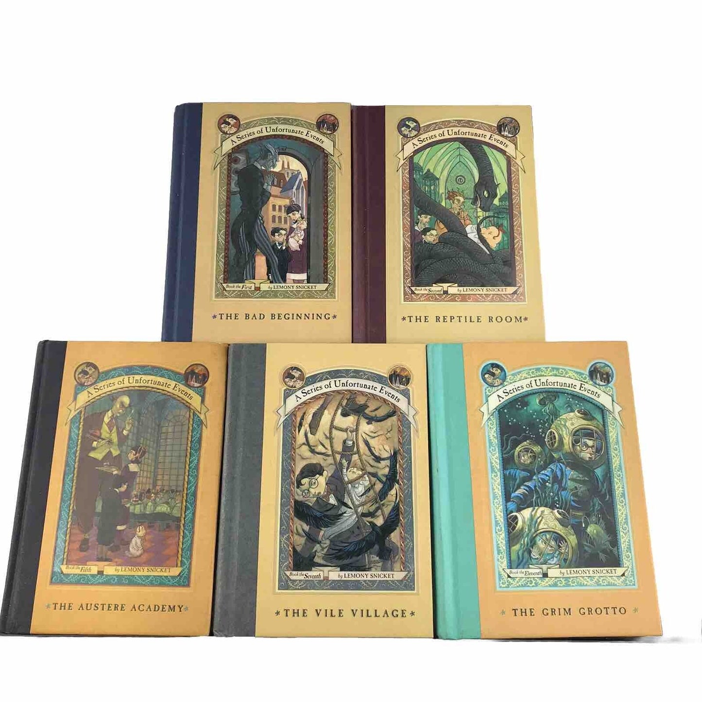 5x A Series of Unfortunate Events by Lemony Snickett Hardcover Book Bundle