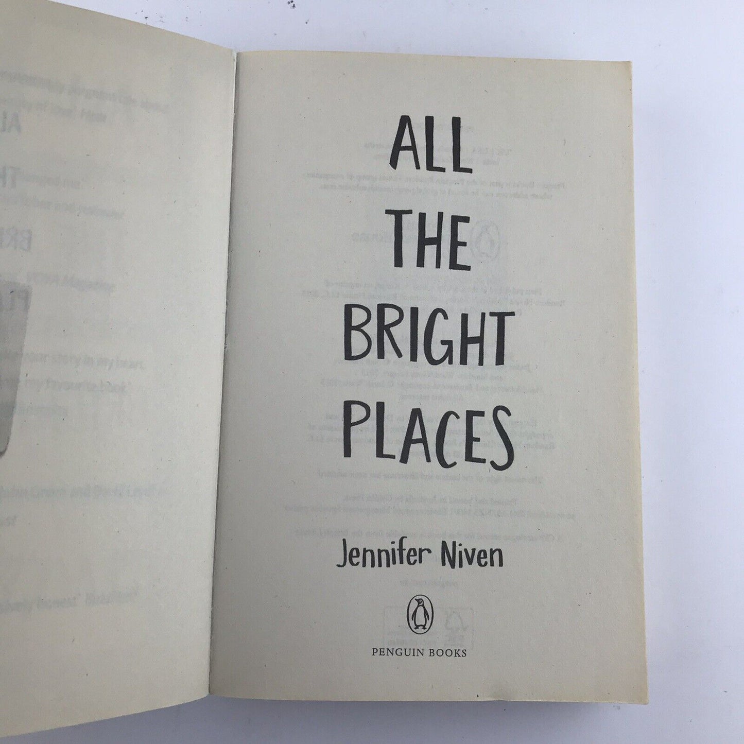 All the Bright Places By Jennifer Niven (Paperback 2015)