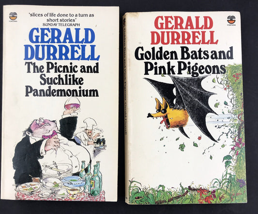 Gerald Durrell Books X 2 Picnic And Suchlike Pandemonium + Golden Bats And Pink